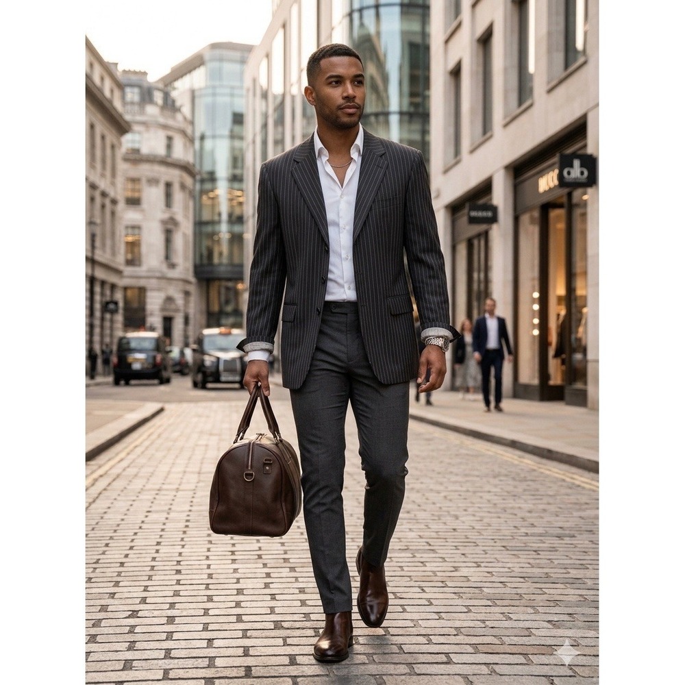 Gianluca Isaia Napoli Sciammeria Spider Wool Blazer 42R Black Pinstripe Italy